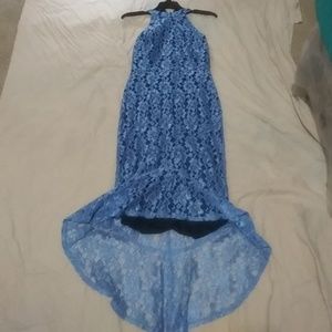 Baby blue lace dress with navy under slip